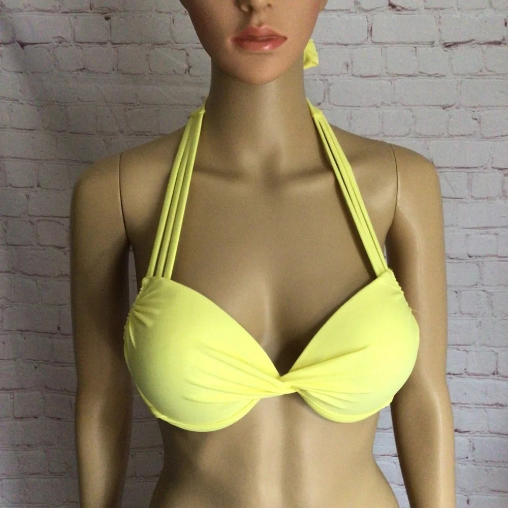California Waves Lemon Yellow Underwire Bikini Top - Size Medium - Picture 1 of 8